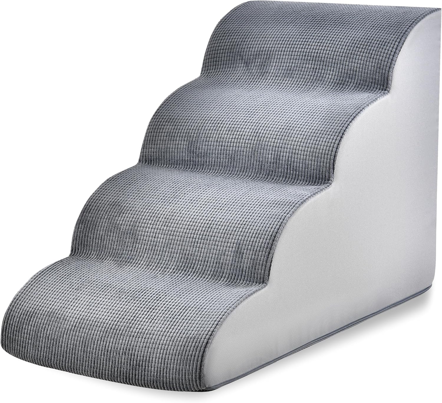 Dog Stairs for Small Dogs and Cats 19.7” H, 4-Step Pet Stairs with High-Density Foam, Curved Ramp for Puppies, Medium Pets and Older Cats, for Bed, Couch or Sofa, Gray